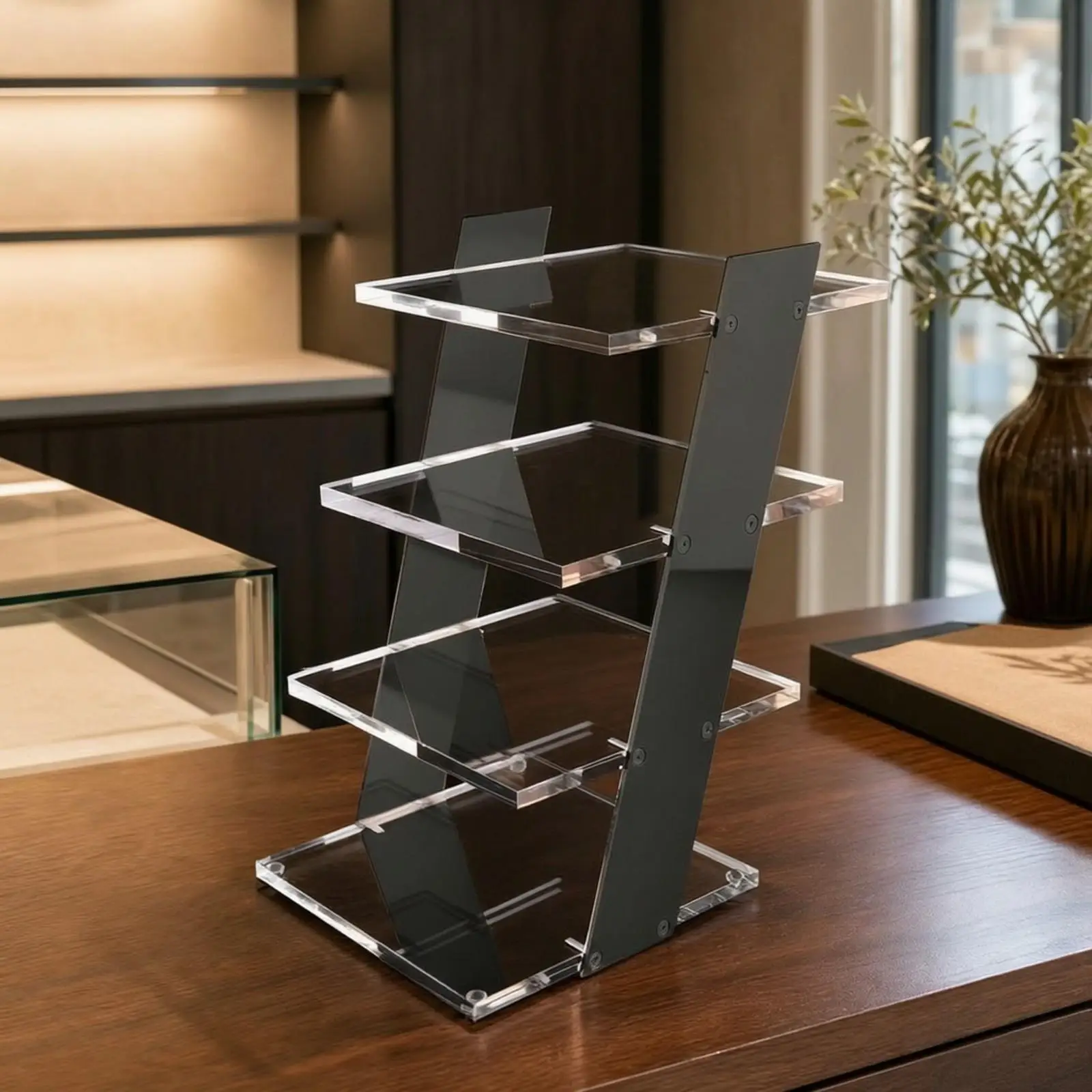 4 Tier Acrylic Sunglasses Display Rack Compact Countertop Eyeglass Organizer Stand for Optical Shop Boutique Retail Display