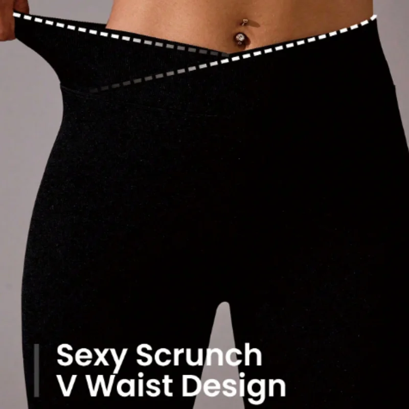 

Женские V-образные брюки для йоги с высокой талией, очаровательные изогнутые бесшовные дышащие спортивные брюки с высокой эластичностью и подтяжкой бедер