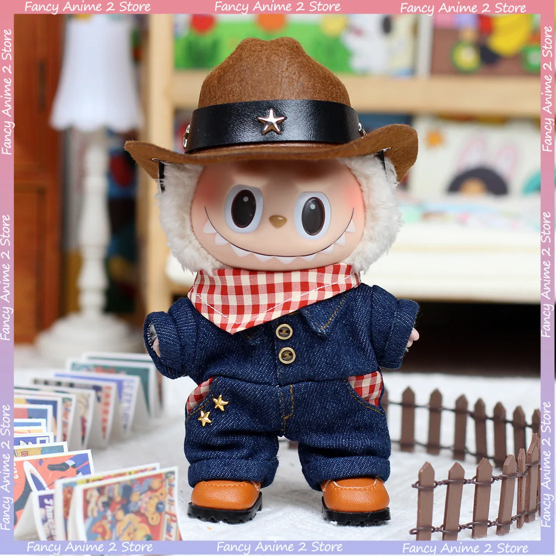 

Ковбойский наряд для куклы Labubu 17 см, костюм в западном стиле со шляпой для V1 V2 V3, одежда для куклы Labubu, модные аксессуары для кукол