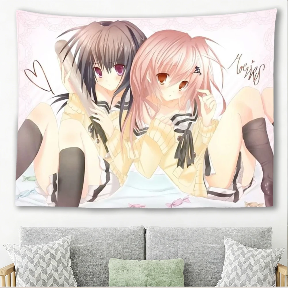 Vintage Twin Sailor Anime Girls Wandteppich Pastellfarbenes, zartrosa Wandbehang Schlafzimmerdekoration – Detail 2