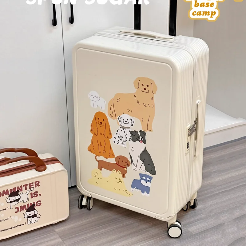 Original baby white puppy suitcase  trolley box Silent universal wheel durable and cute luggage 20/26