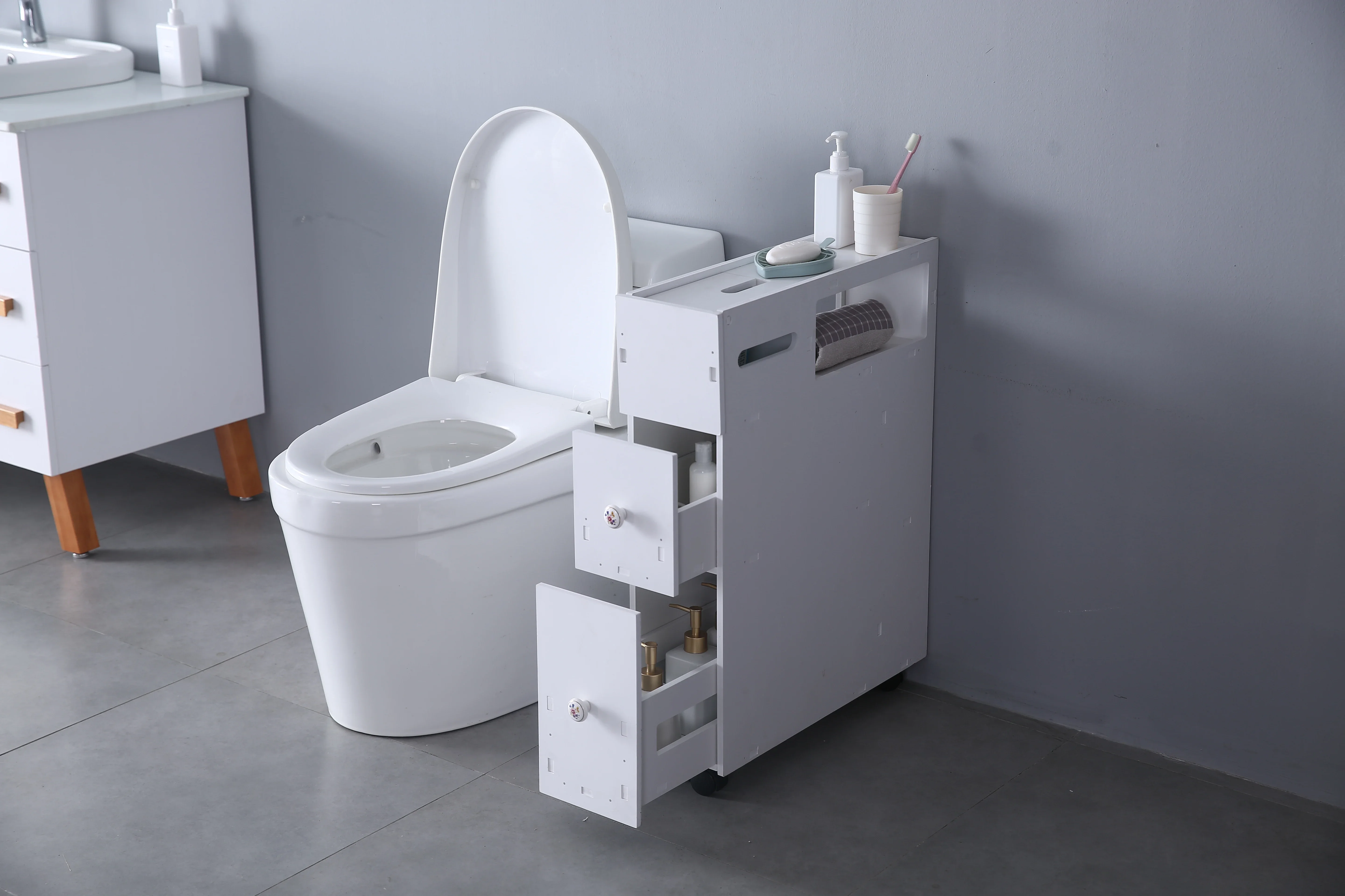 Modern Commercial Bathroom Toilet Cabinet Small Floor Storage Bathroom Corner Cabinet