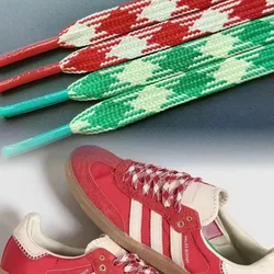 High Quality Red Green Lattice Shoelaces Women Trend Personality Sneakers Sport Casual Basketball Diamond Grid Shoes Laces
