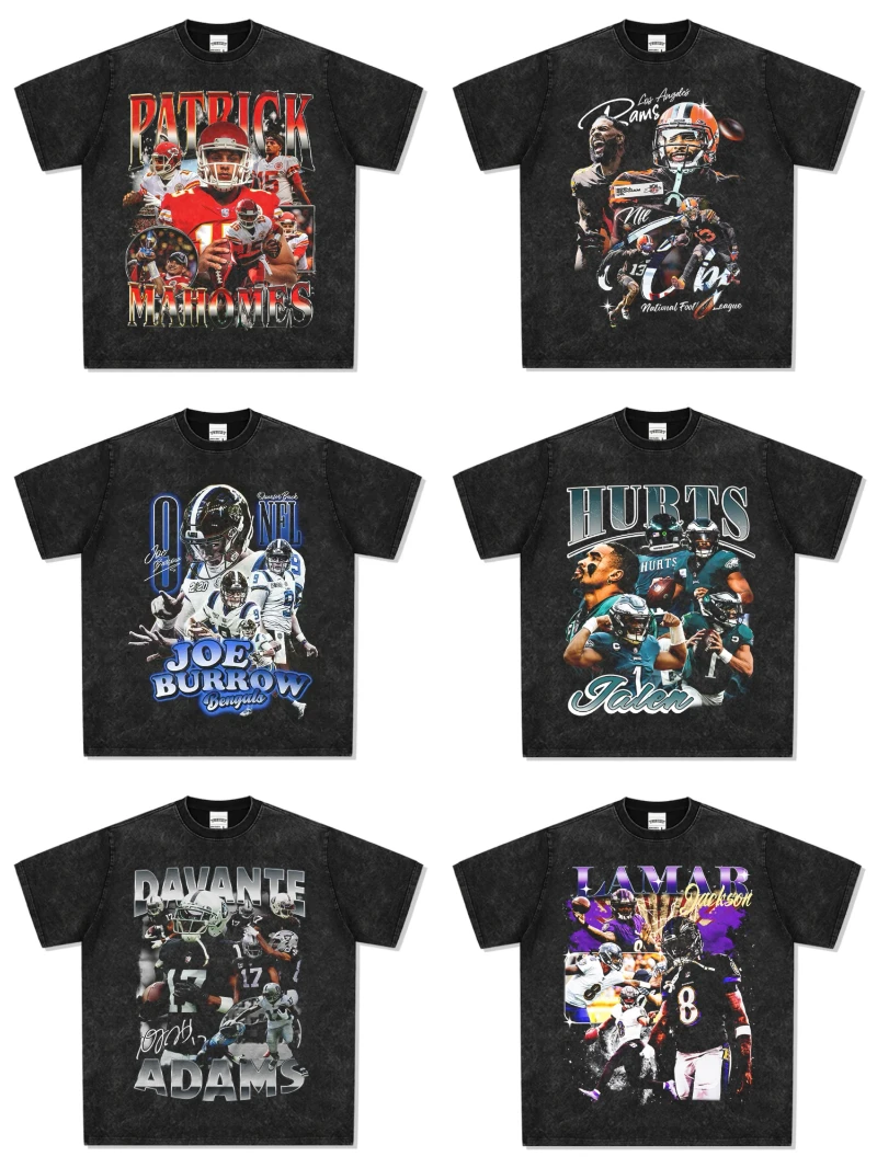 

Jobro Football American Stars Printed Washed Loose Short Sleeves The Same Style Summer Same for Men and Women Trend