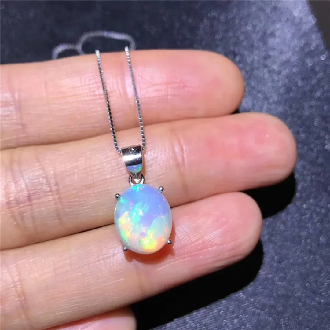 

925 Silver Opal Pendant for Woman 9 Mm * 11 Mm Oval Cut Natural Australia Opal Gemstone Pendant Sterling Silver Opal Jewelry