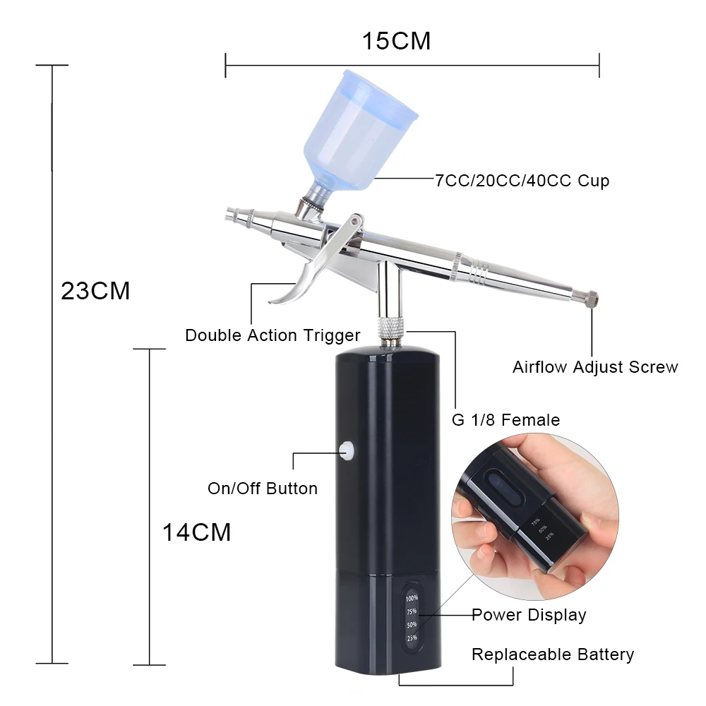 Gravity Feed Airbrush Kit With Dual Action Compressor Cup Replaceable Pen For Beautiful Model Cake Paint Art Tattoo Barber