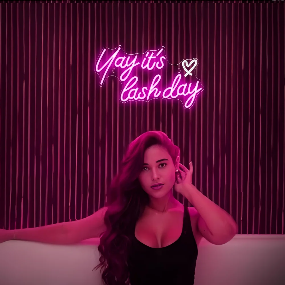 Yay It's Lash Day Neon Sign for Lash Room Decor Lash LED Light Sign for Beauty Salon Shop Store Room Wall Art Decor LED Sign