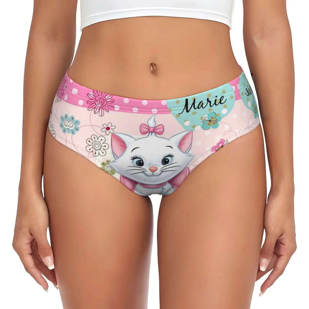 Custom Womens Mary Cat Pink Printed Panties Underwear Female Comfort Briefs Underpants