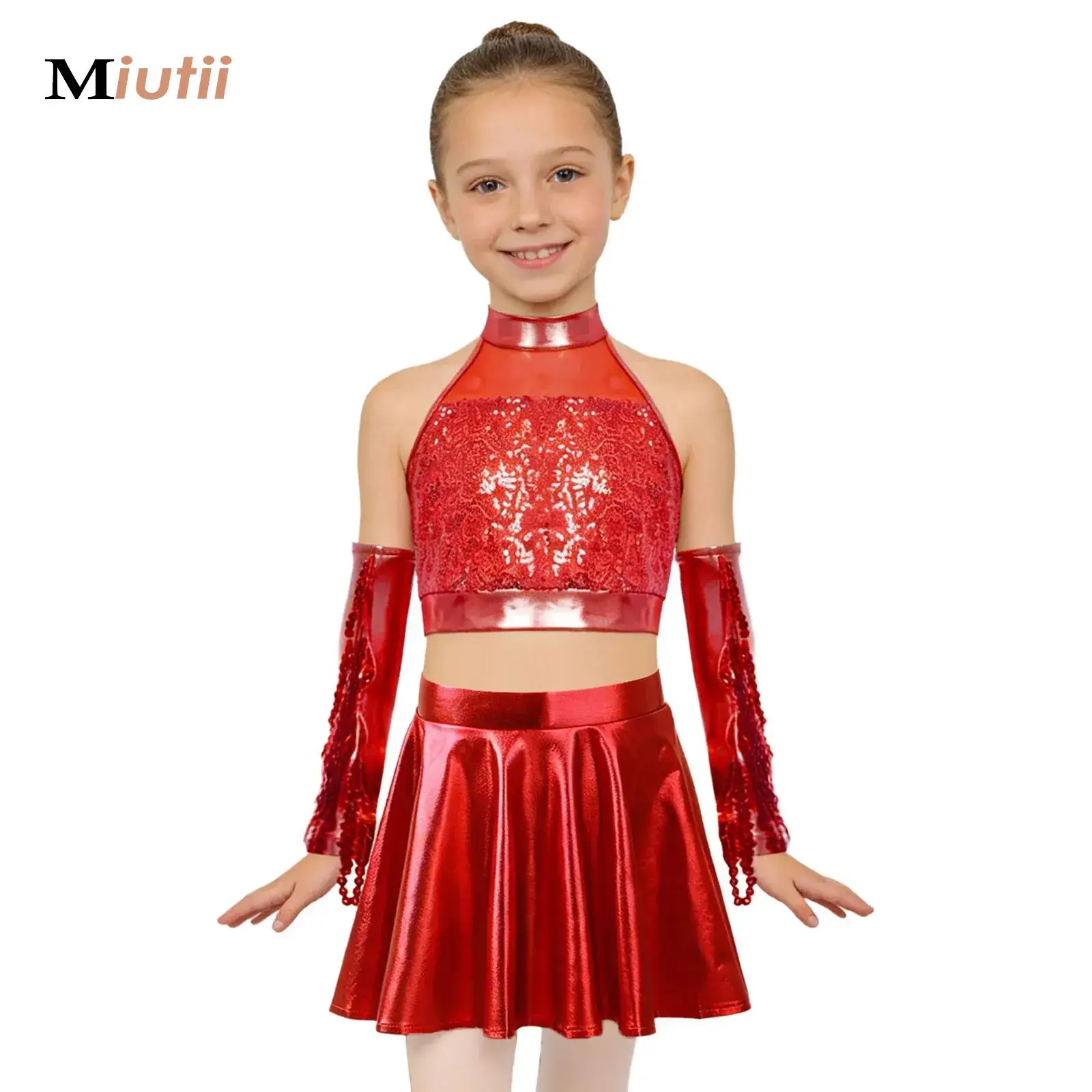

Kid Girls Sequins Ballet Dance Sets Gymnastics Figure Skating Skating Costume Modern Latin Jazz Dancing Stage Performance Outfit