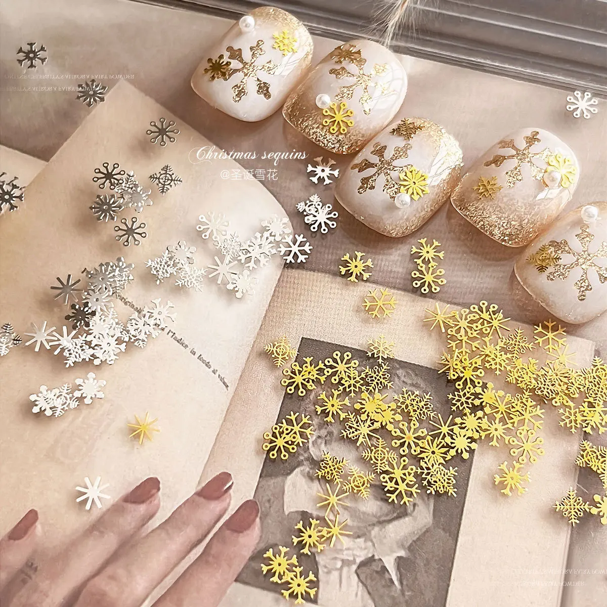 100 قطعة عيد الميلاد ندفة الثلج برشام مسمار الفن سحر مسمار الملحقات سوبر فلاش الذهب/الشظية مزيج ندفة الثلج مسمار الماس ثلاثية الأبعاد ديكور #2