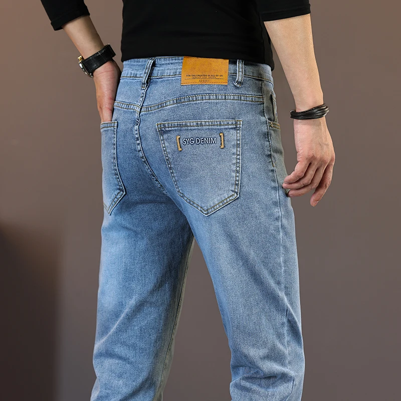 

Slim Straight Men's Jeans Spring Autumn New Fashion Embroidered Print Trousers Casual Male Brand Clothing Denim Pants