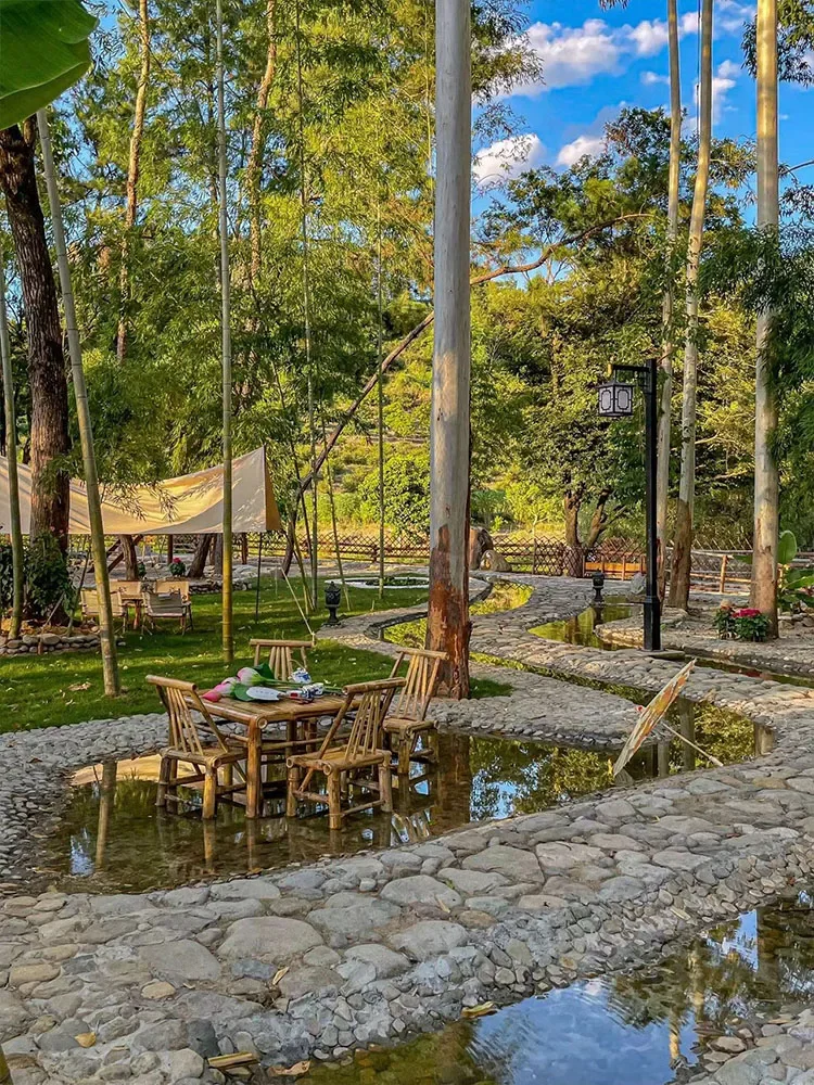 Table and Chair Retro Courtyard Bamboo Table and Chair Bamboo Tea Table Old-Fashioned Bamboo Table Outdoor Bamboo Furniture