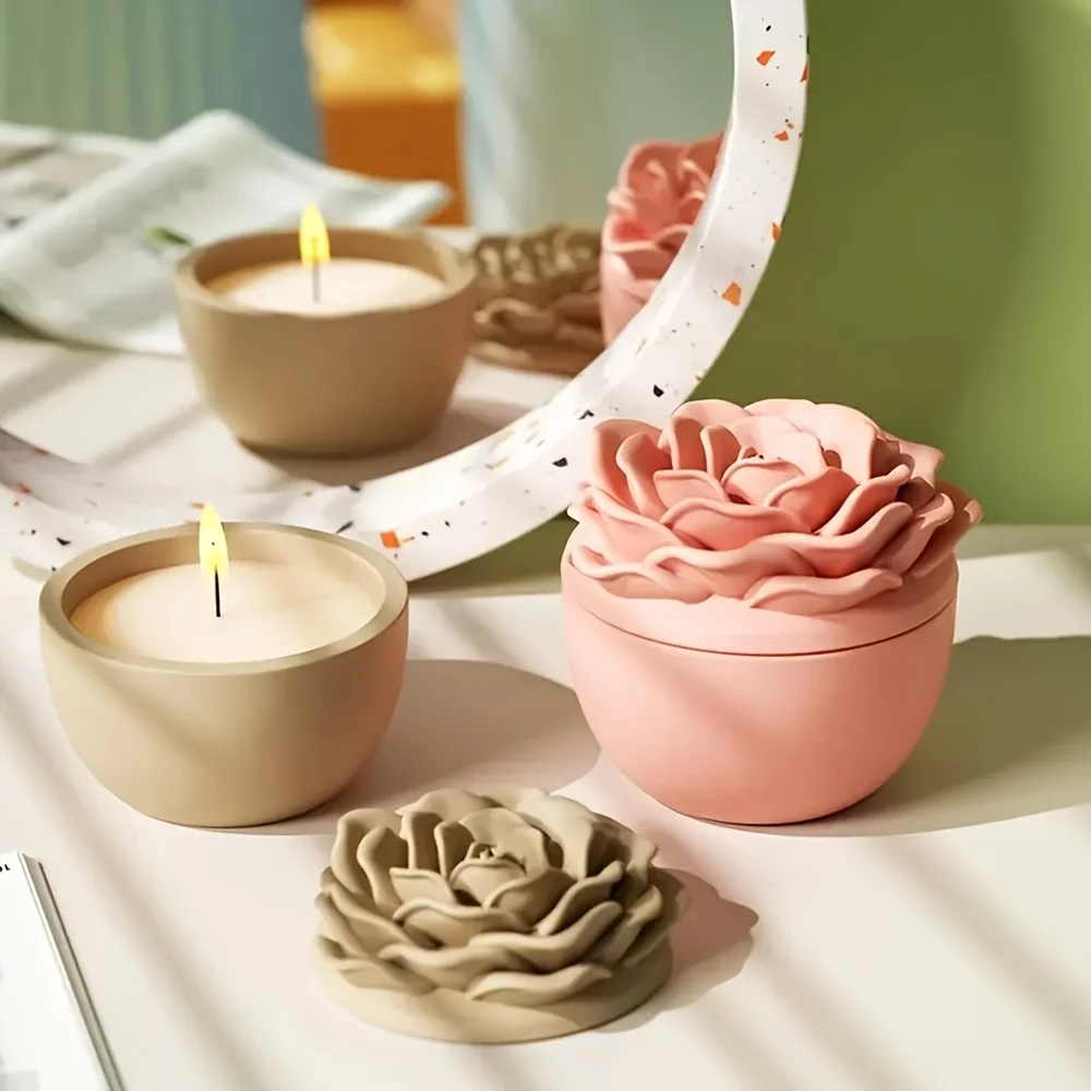 Silikonformen für florale Harzdekorationen, Silikonformen für Kerzengläser mit Deckeln, Gießformen für Gips, Harz, Silikonformen für Kerzenhalter. – Detail 4
