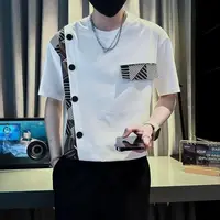 Camiseta de manga corta para hombre, Top informal de verano con retazos de estilo nuevo étnico
