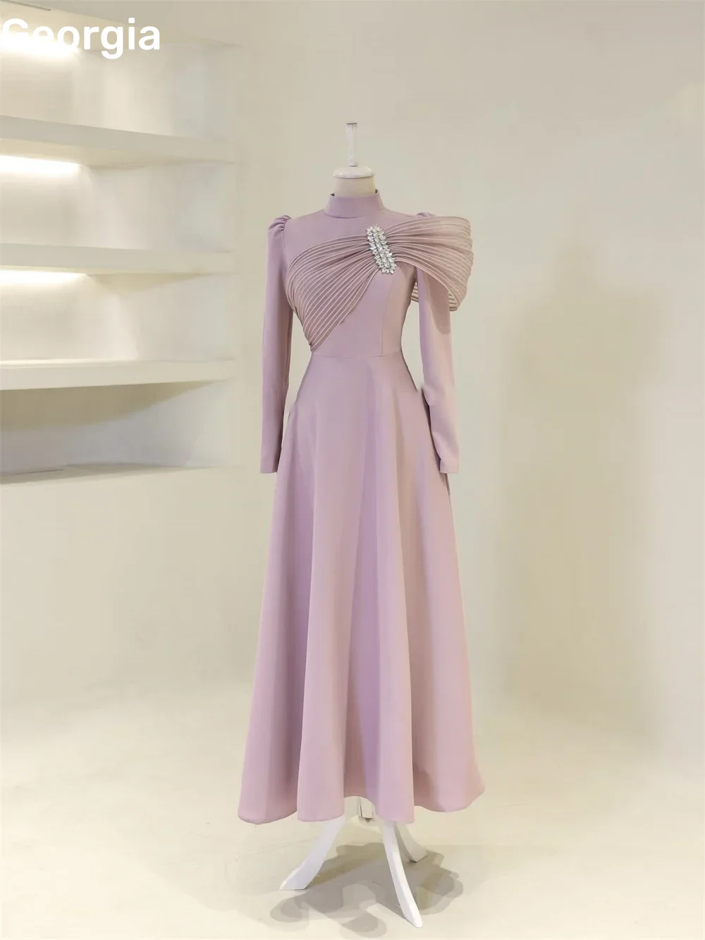 Beadings Luxury Evening Dresses Scoop Neckline Customize Elegant Dresses For Women Floor-Length Zipper Long Sleeves Prom Dresses