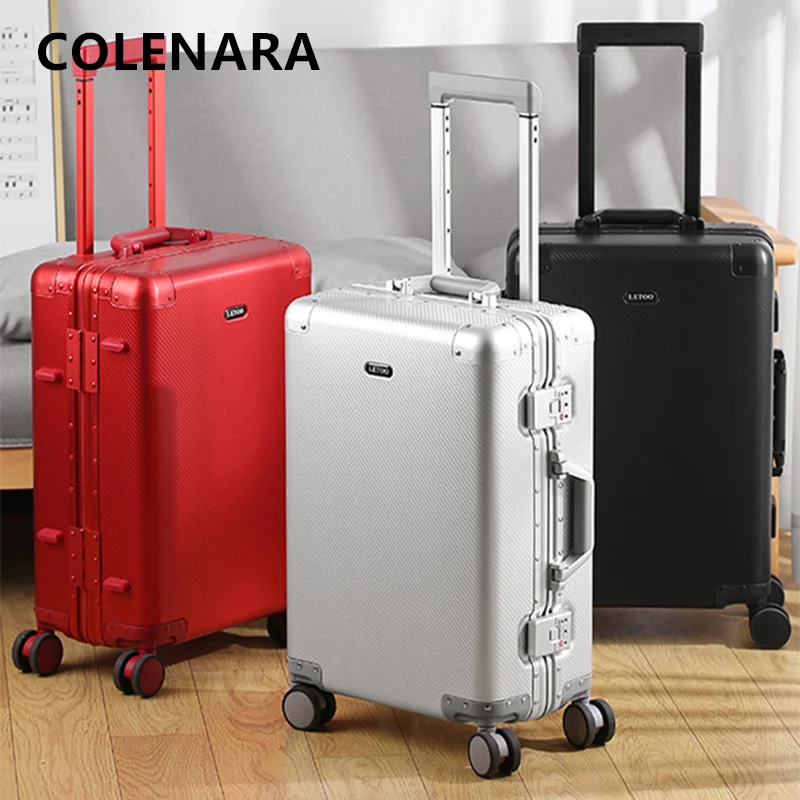 COLENARA 20Inch New Suitcase All Aluminum Magnesium Alloy Boarding Box Students Trolley Case 26