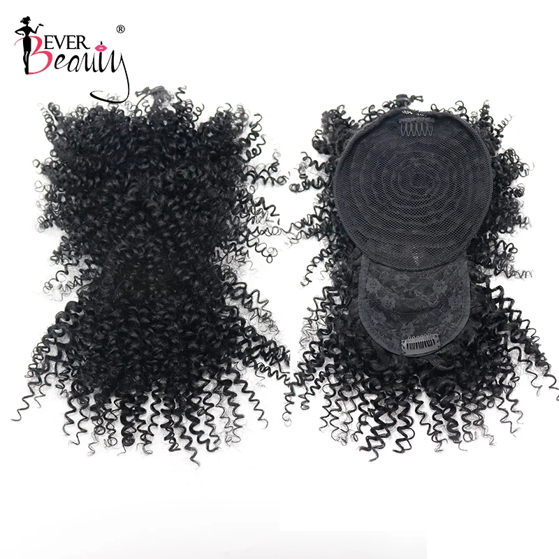 Ponytail Human Hair Mongolian Afro Kinky Curly Drawstring Ponytails With Bangs Clip In Extensions For Women Ever Beauty Remy