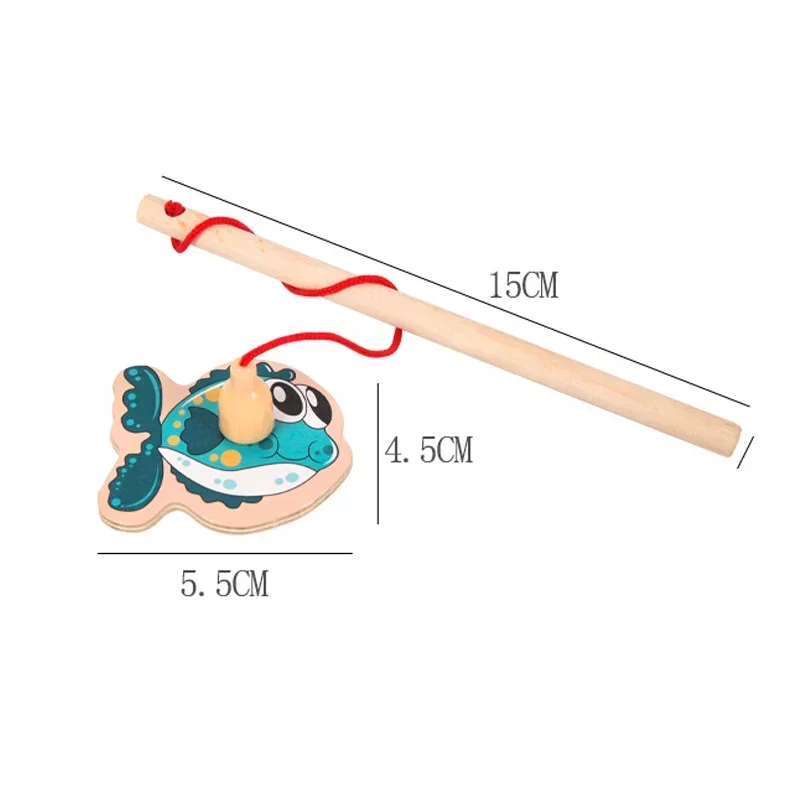 Wooden Magnetic Fshing Game Cartoon Marine Life Cognition Fish Rod Toys for Children Puzzle Educational Parent-child Interactive