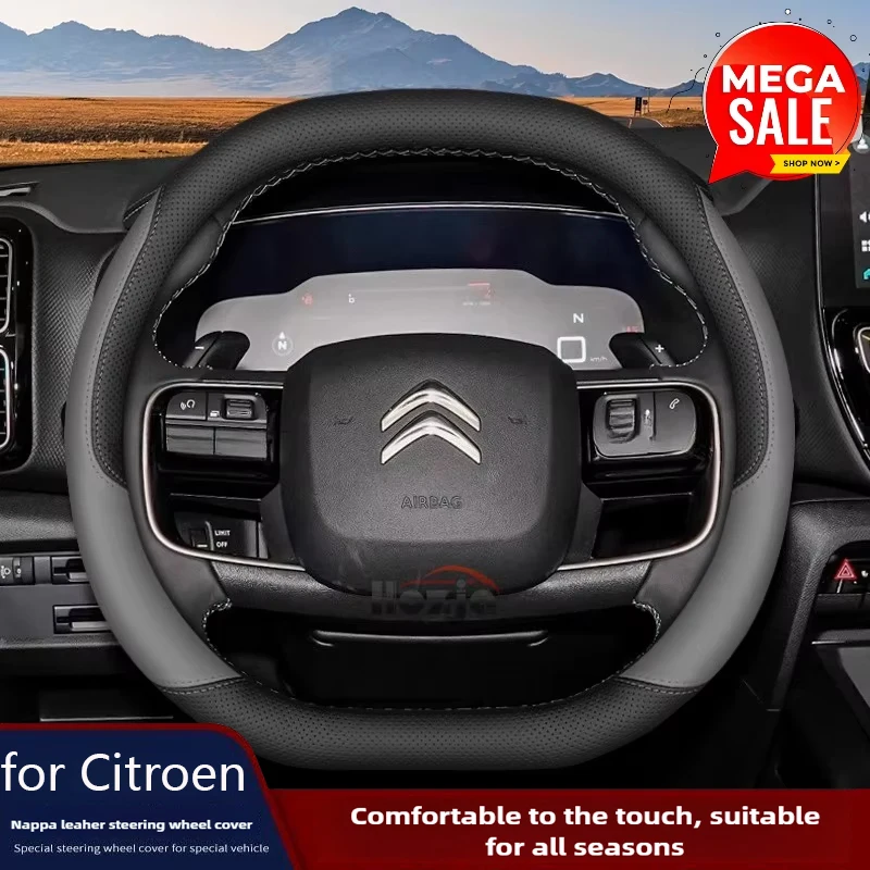 

Leather Car Steering Wheel Cover for Citroen C4 Berlingo C5 AIRCROS C5X 2021 2022 2023 2024 2025 Accessories