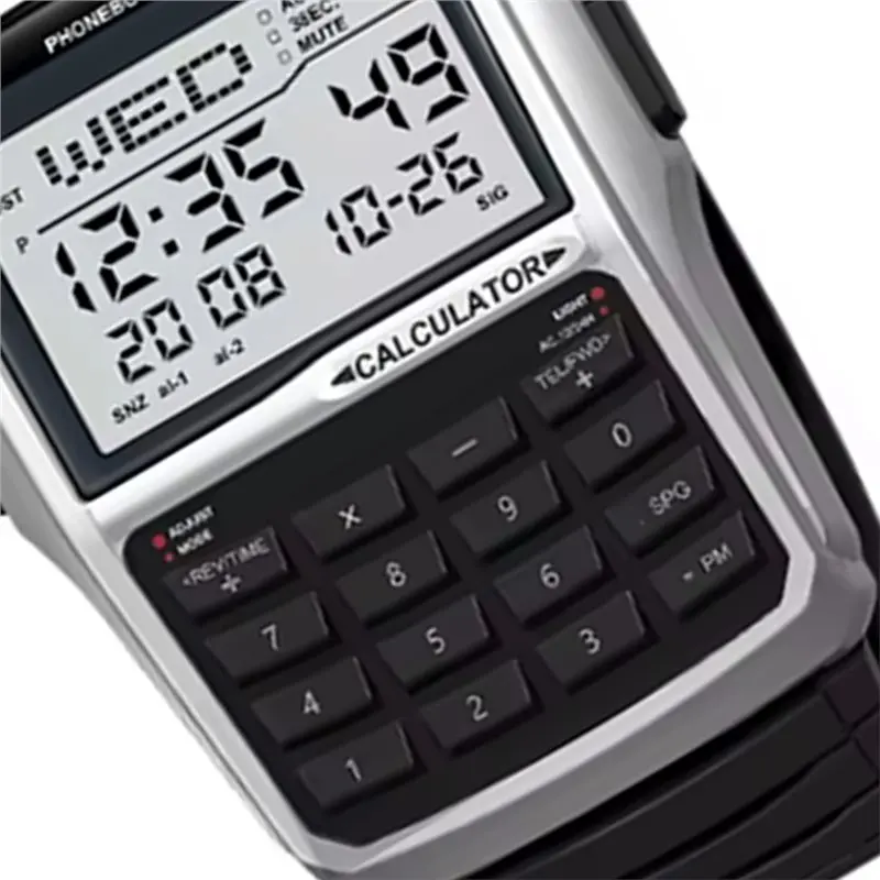 ABKQ-boîtier en plastique montre pour hommes Style ordinateur bracelet en acier inoxydable montre hommes calculatrice montre multifonctionnelle Led