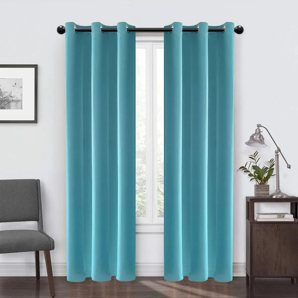 2PCS Thermal Insulated Grommet Top Blackout Curtains for Bedroom and Living Room - Noise Reducing and Light Blocking Home Decor