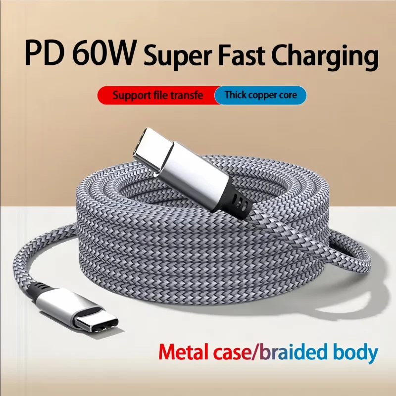 60W PD Quick Charger 3.0 Cable 1M 2M 3M 5M 8M Extended Nylon Braided USB Type C Cable For iPhone Xiaomi Samsung USB C Phone Cord
