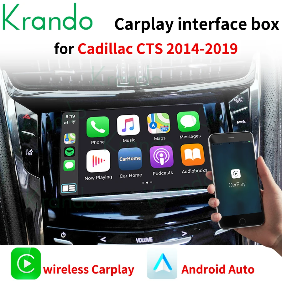 Krando Wireless Apple CarPlay Android Auto Interface Box For Cadillac ATS CTS XTS XT5 SRX Escalade 2014-2019 CUE System Upgrade