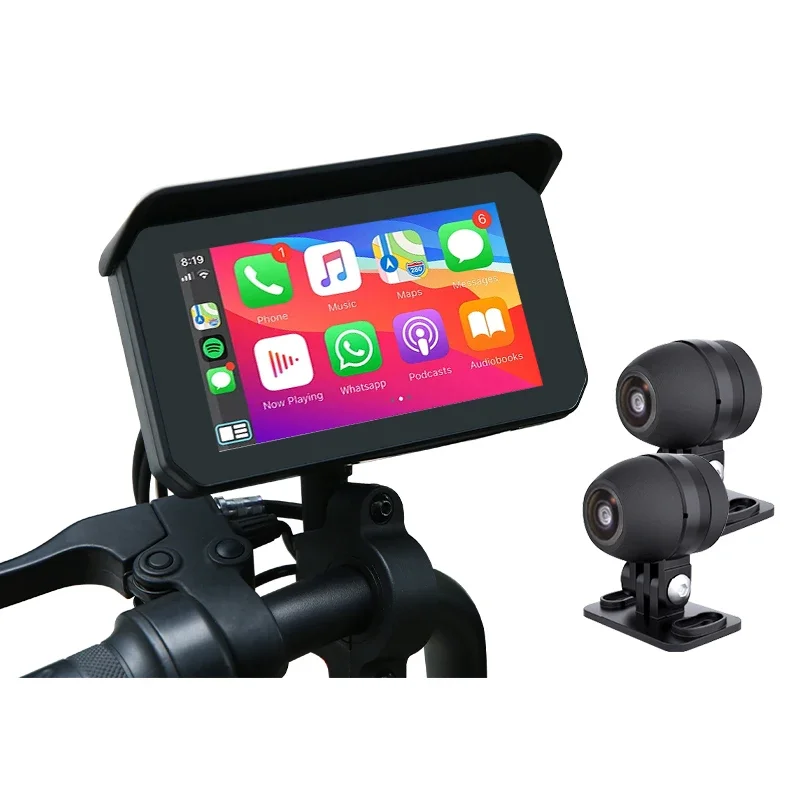 GreenYi Motorcycle Carplay Waterproof 1080P 5 Inch WiFi Wireless Android-Auto DVR Monitor Dash Cam GPS Navigation TPMS