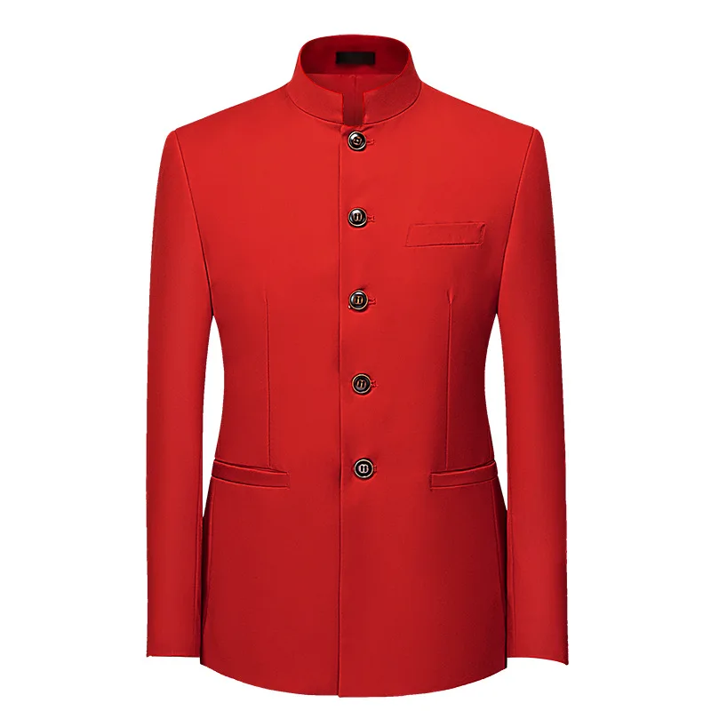 Primavera otoño hombres de negocios Casual Stand Collar Blazer moda traje chaquetas Color sólido boda Blazer prendas de vestir traje Tops hombre