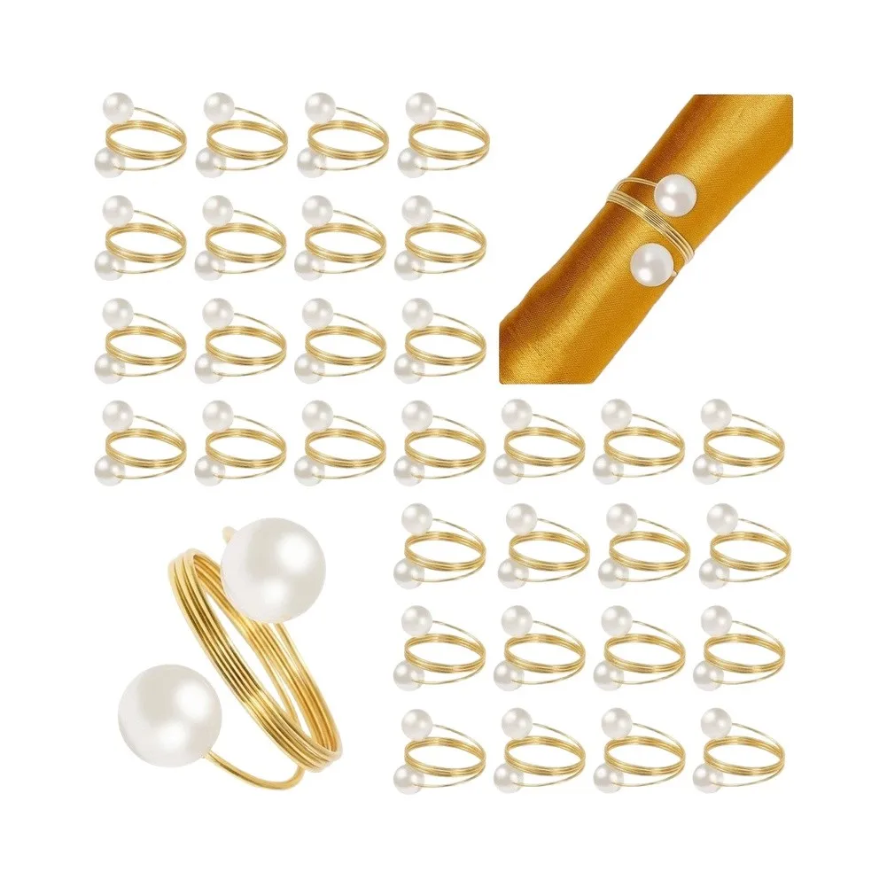 Elegant European Imitation Pearl Gold Napkin Rings Luxury Serviette Buckle Napkin Holder For Wedding Dinner Party Table Decor