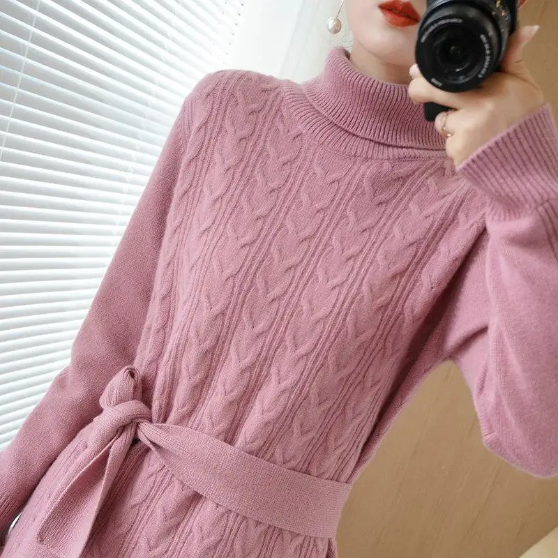 

New Autumn Women Knitted Dress Female Turtleneck Sweater es Ladies Slim Bodycon Long Sleeve Bottoming Vestidos G722