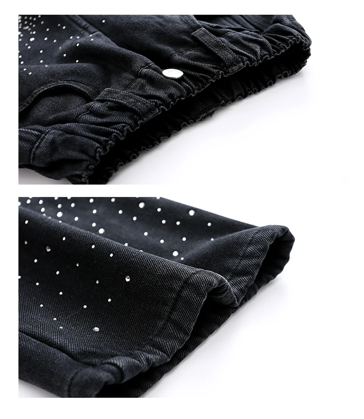 Kinder Mädchen Herbst Schwarze Jeans mit Kristallen, Teenager Kinder Strass Lose Weite Denim-Hosen, Modische Gebogene Messerhosen – Detail 10