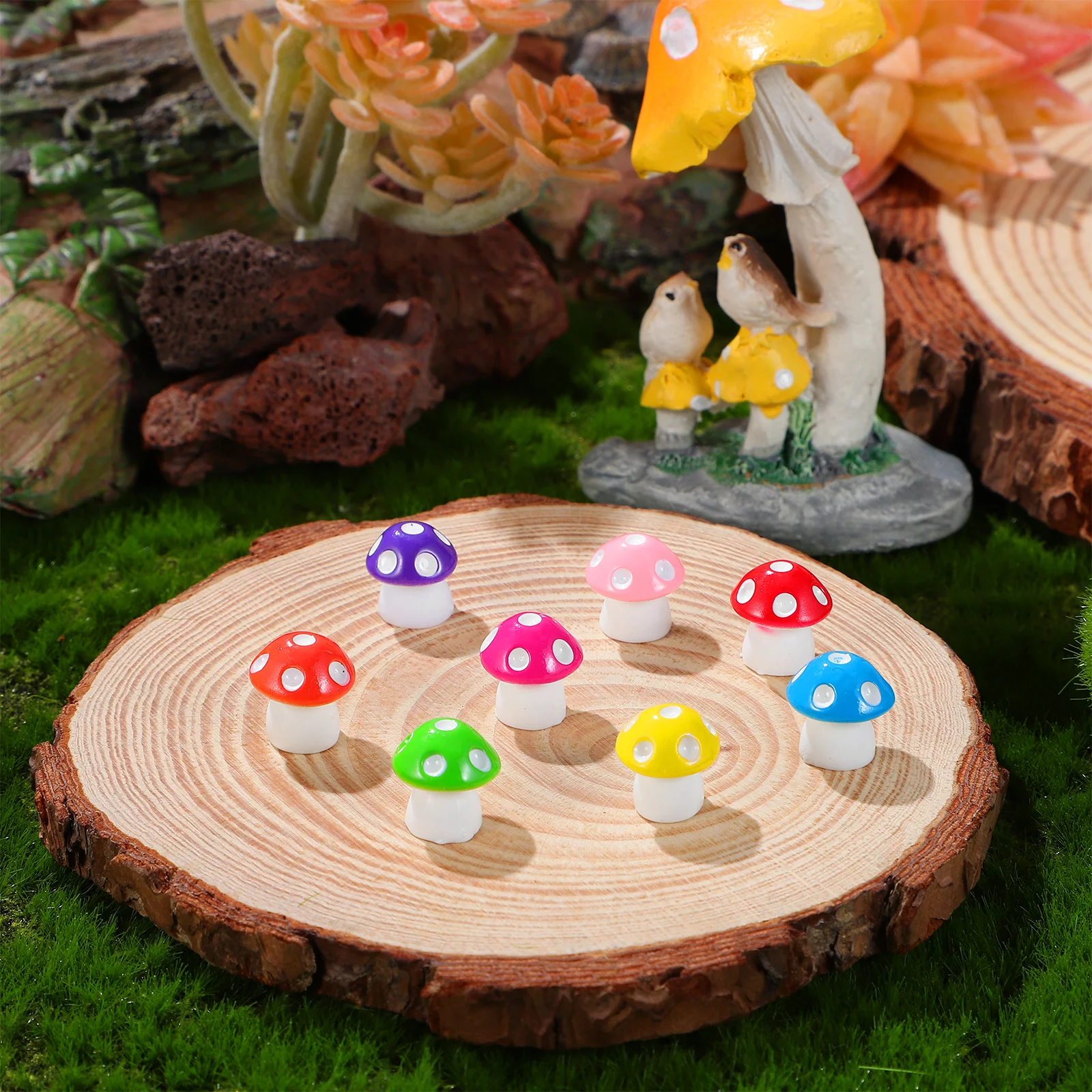 

80Pcs Mini Mushrooms Resin Micro Landscape Decorations Colorful Tiny Mushroom Mini Garden Accessories Desk Decor