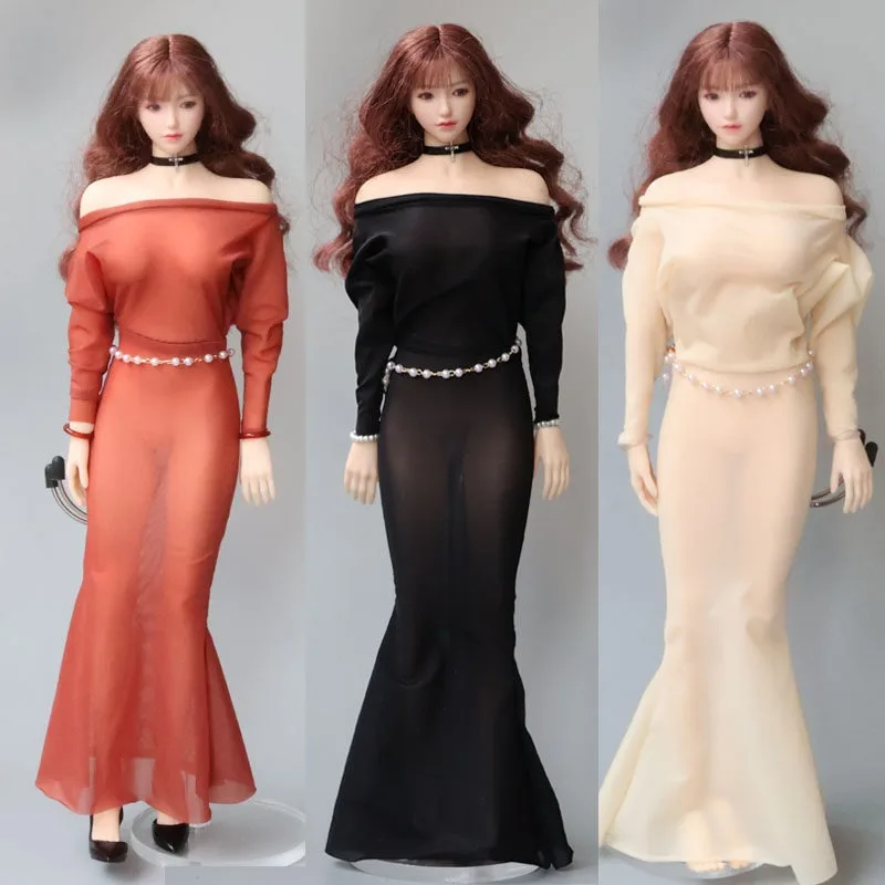 1/6 Scale Ultra-thin Ice Silk Elasticity Yoga Tight Fitting T Long Skirt Clothes Model for 12'' Action Figures Body Dolls Gift