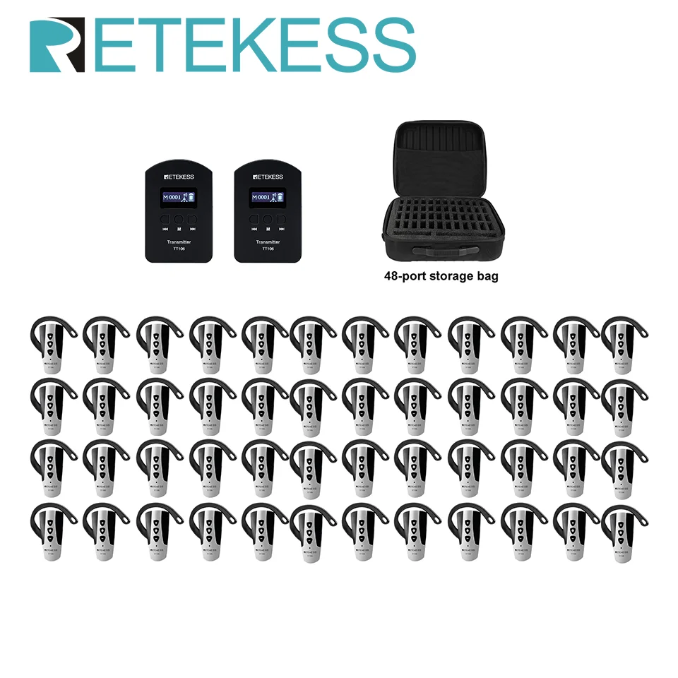 REKETESS TT106 2.4G UHF Audio Guide System Tour Guide System Ear-hook Headphones For Tourism Church Translation Conference