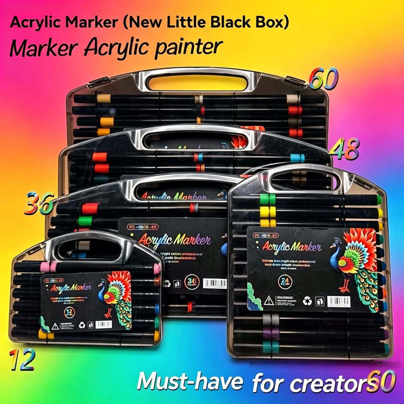 Professional Art Use 12-80Colors Acrylic Paint Markers, Dual-Tip Fine and Brush Tip Pens, Suitable for Stone, Wood, Calligraphy