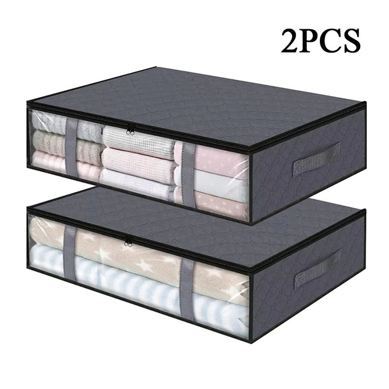 2Pcs Under Bed Storage Bags 40L Underbed Storage Containers With Reinforced Handles Zipper Non-Woven Storage Bins Foldable Bag