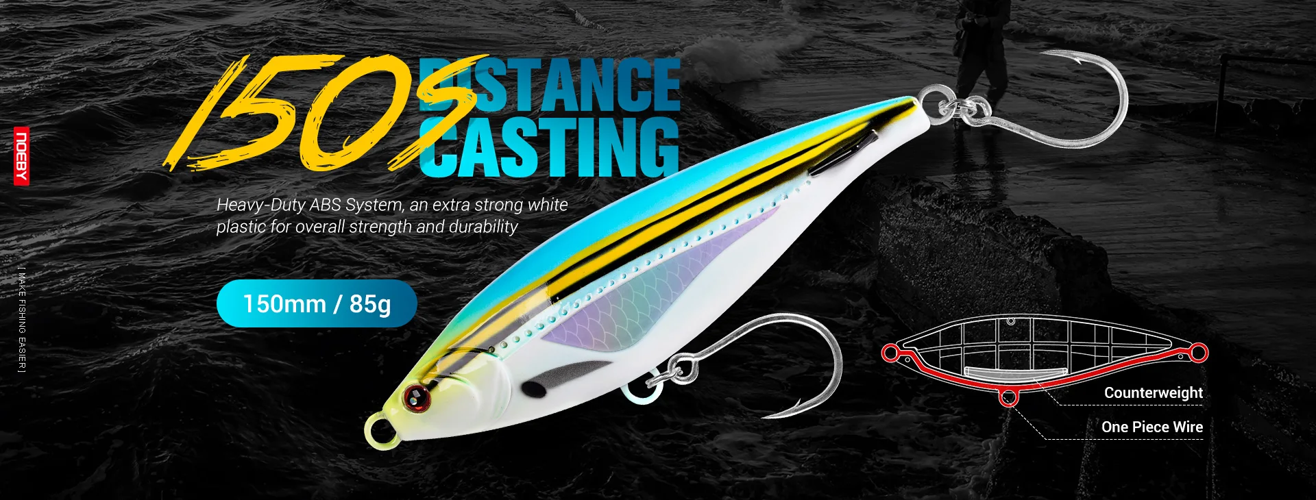 NOEBY Schwer Sinkender Minnow-Köder 170mm 56g 195mm 84g Jerkbait Weitwurfköder für Thunfisch GT Big Game Salzwasser – Detail 1