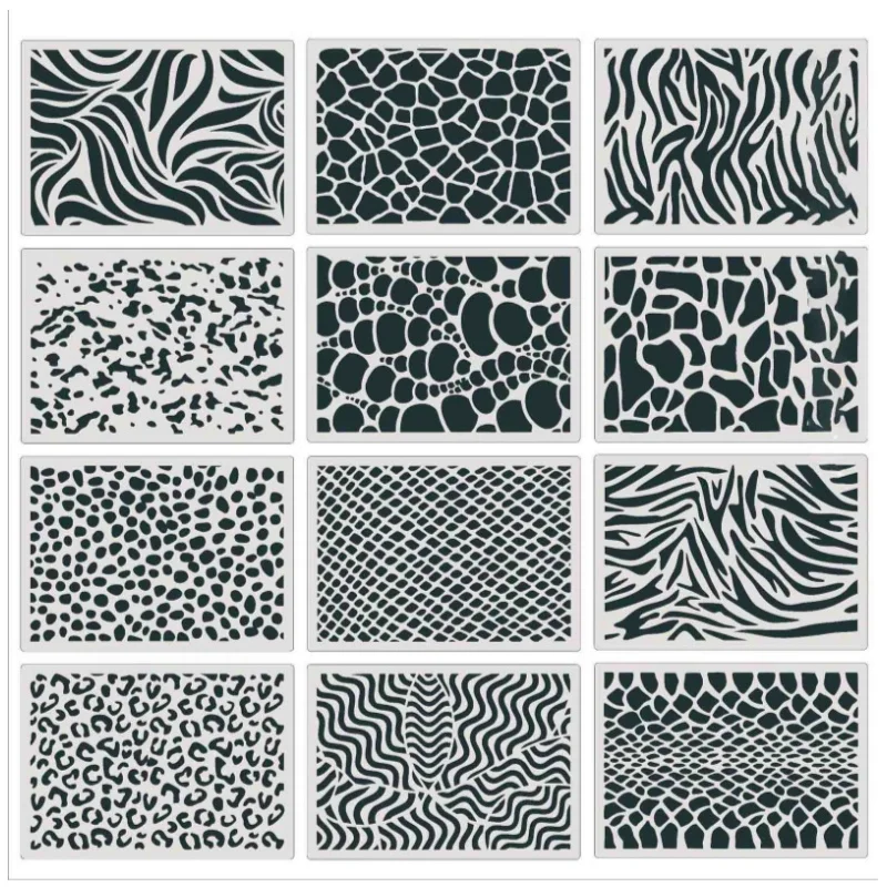 12 Sheets DIY Hollow Animal Print Drawing Template Painting Stencils Washable for DIY Floors Tile Table Cabinet Car Rock