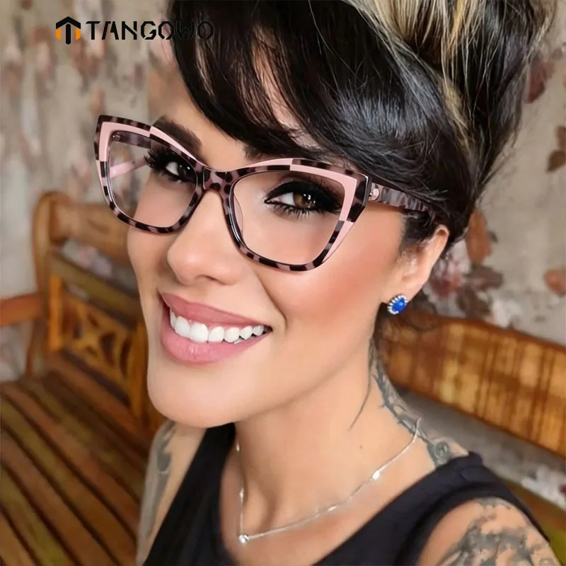 TANGOWO Vintage Cat-Eye Reading Glasses Photochromic Lenses-2 Blue Light Blocking Glasses With Prescription Woman`s Eyeglasses-4