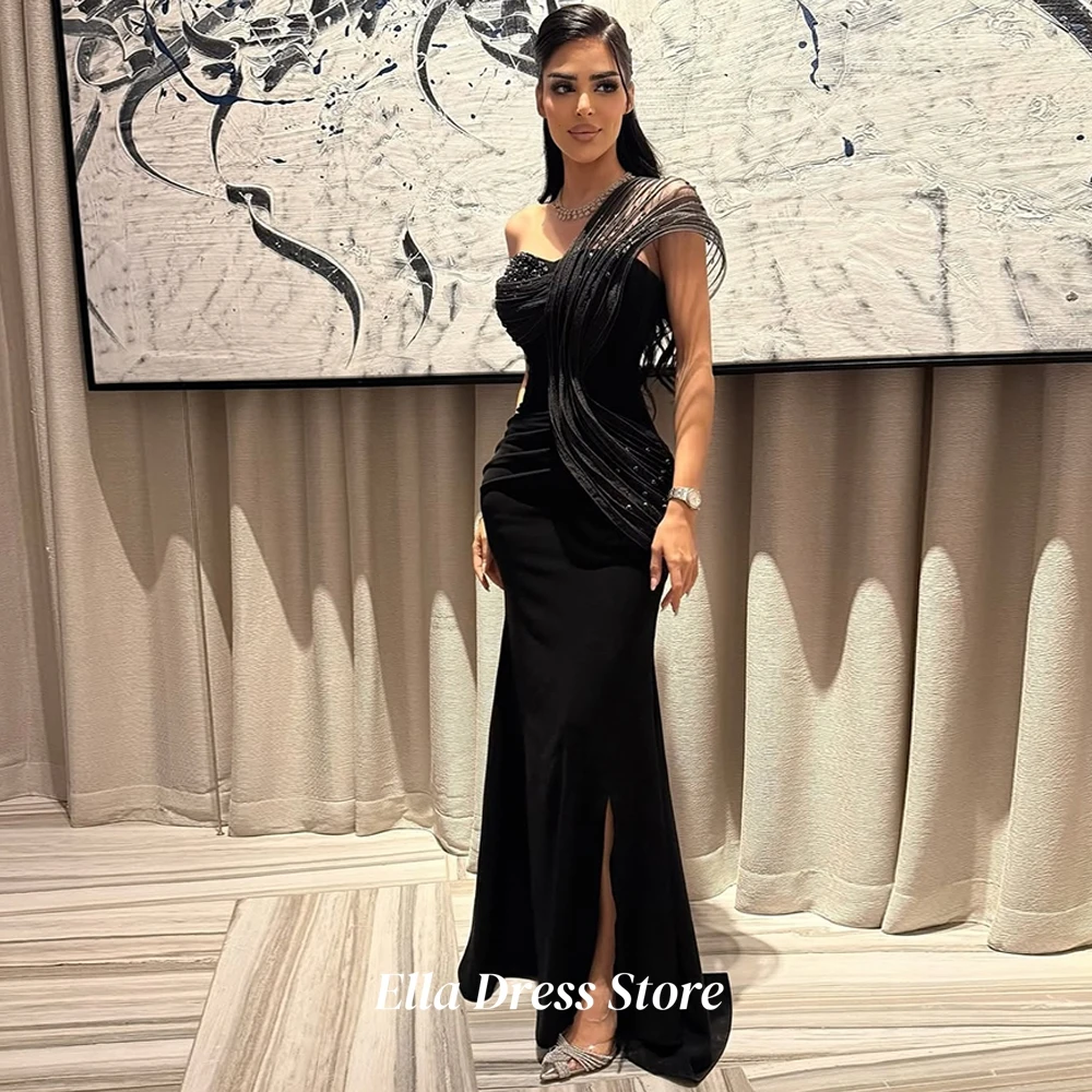 Classic Black Jersey Mermaid Customized Evening Dress Formal One Shoulder Homecoming Dress Crystal Special Occasion Gowns image 4