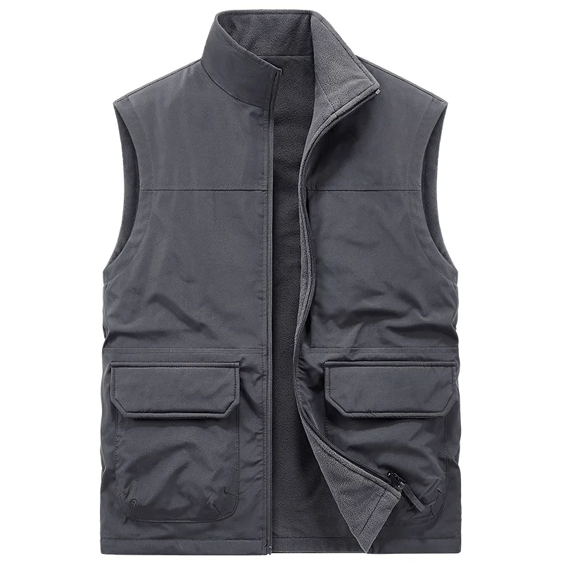 Men's Stand Collar Cargo Vests Solid Double Sided Wearable Sleeveless Jacket Male Casual Loose Waistcoat Man Fashion Zipper Vest