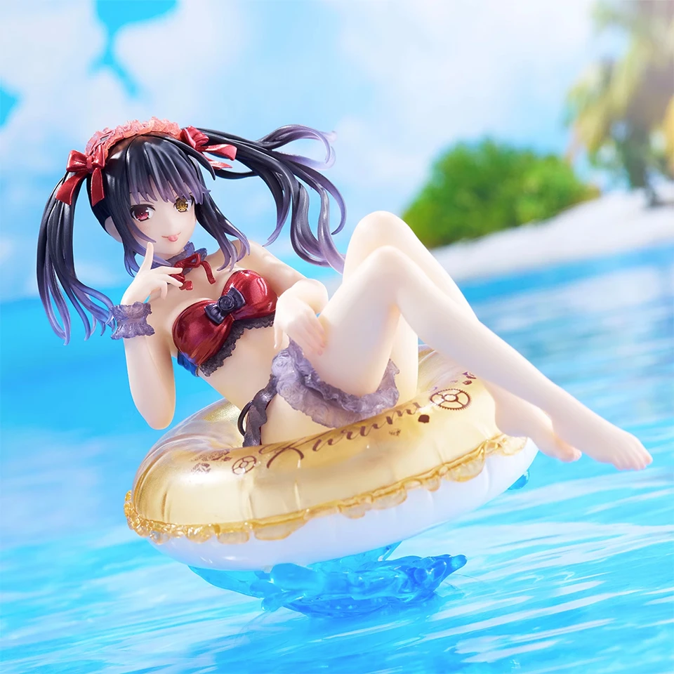 Original Genuine TAITO DATE A LIVE 10cm Tokisaki Kurumi Pool Party Anime Collection Model Toy For Christmas Gift