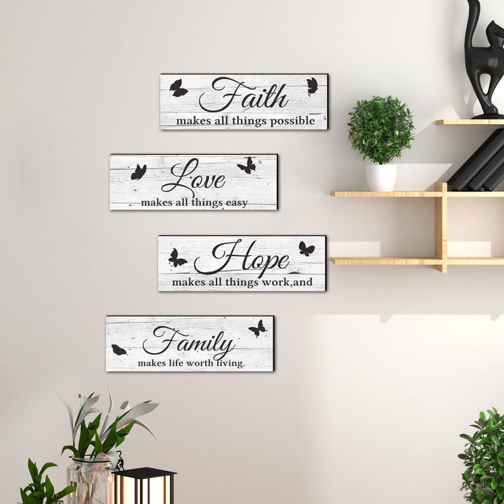 

Wooden Sign Family Love Faith Hope Butterfly Rustic Plaque Home Decoration For Front Porch Door Wall