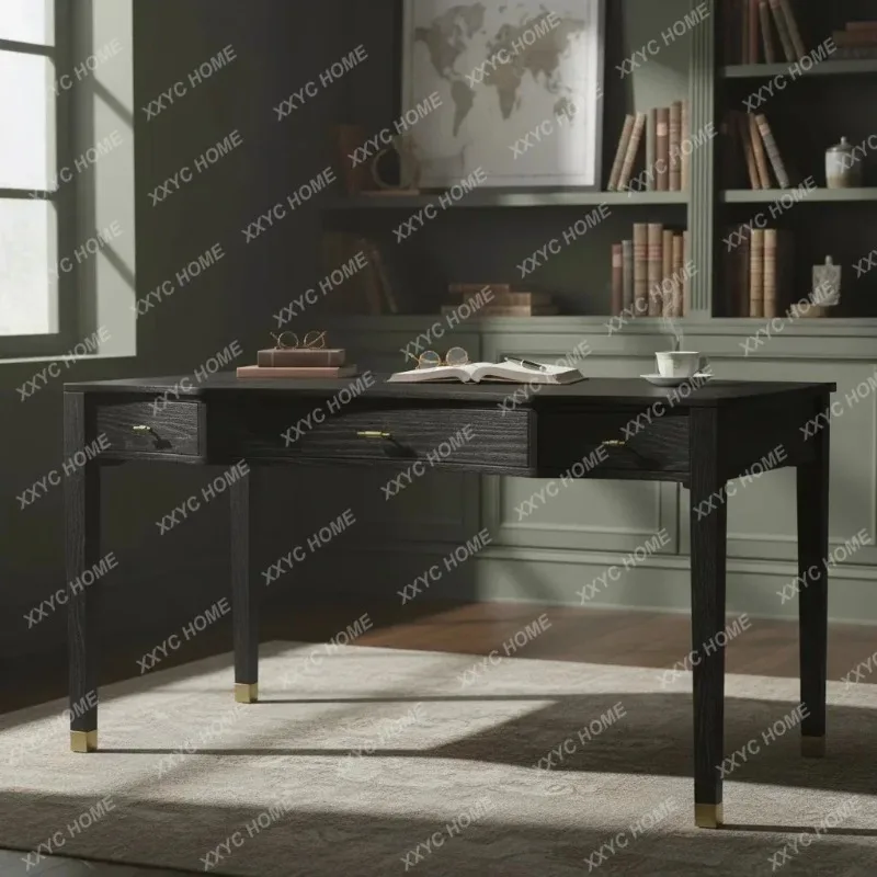 XX Black minimalist solid wood desk writing desk simple retro desk living room workbench