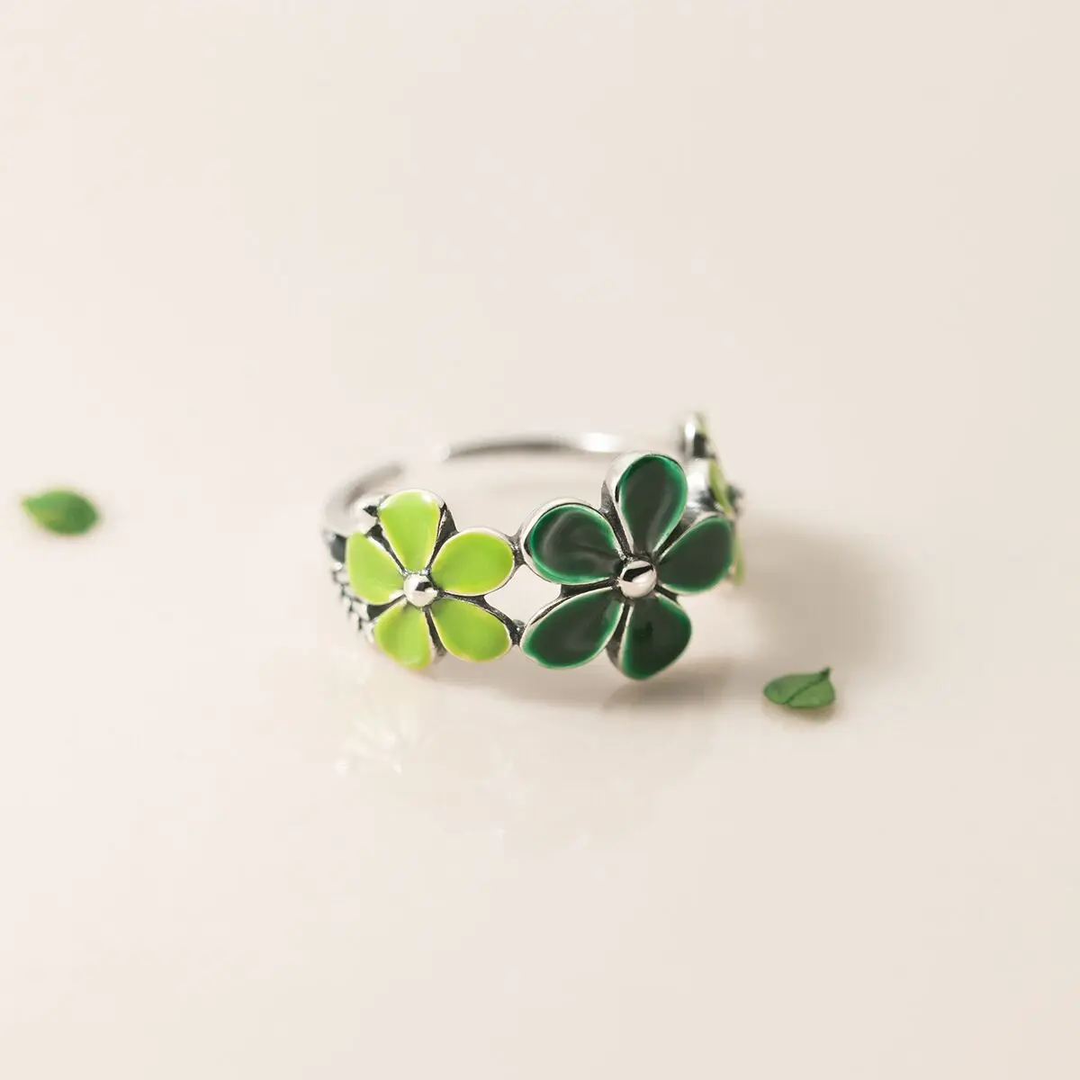 Fashion 925 Sterling Silver Green Flower Women's Ring Adjustable Luxury Quality Jewelry Gift Female  Offers