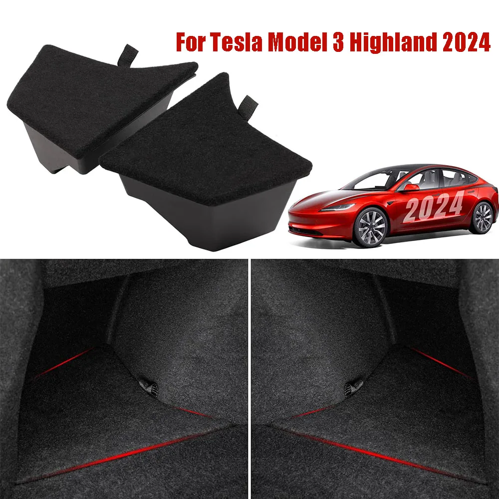 

For Tesla Model 3 Highland 2024 Trunk Organizer, Waterproof Odorless Side Storage Boxes, Rear Trunk Storage Bins with Lids