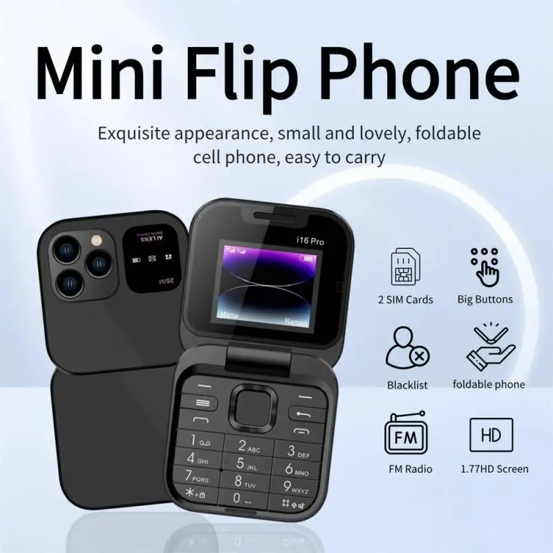 

Мини-флип, телефон с двумя SIM-картами, 2G, GSM, 1,77 дюйма