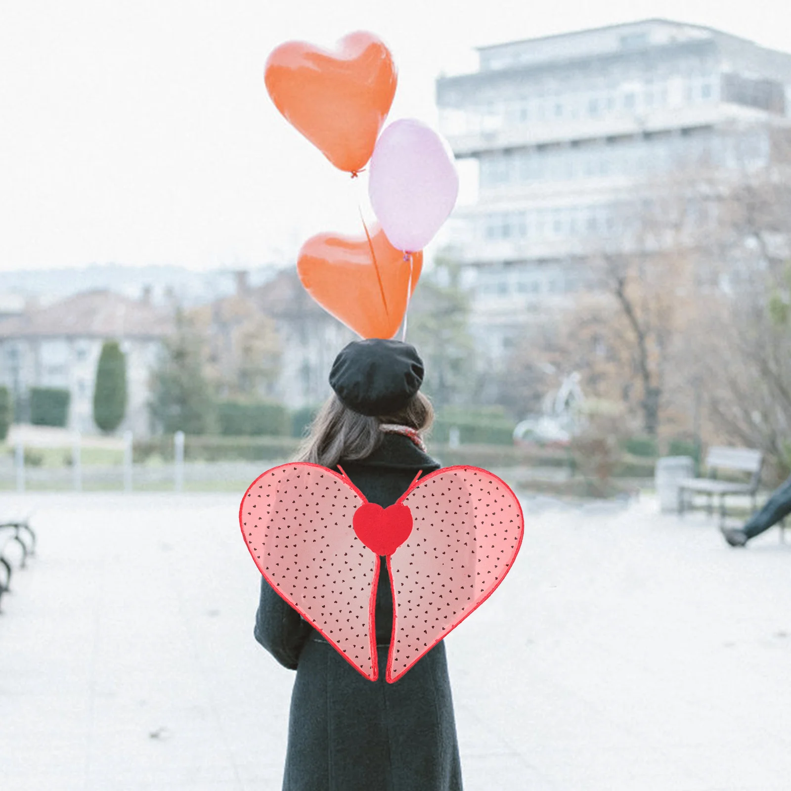

Red Heart Fairy Wings For Valentine'S Day Cupid Costume Accessories Women Dress Up Party Decor Cosplay Wings Elastic Strap