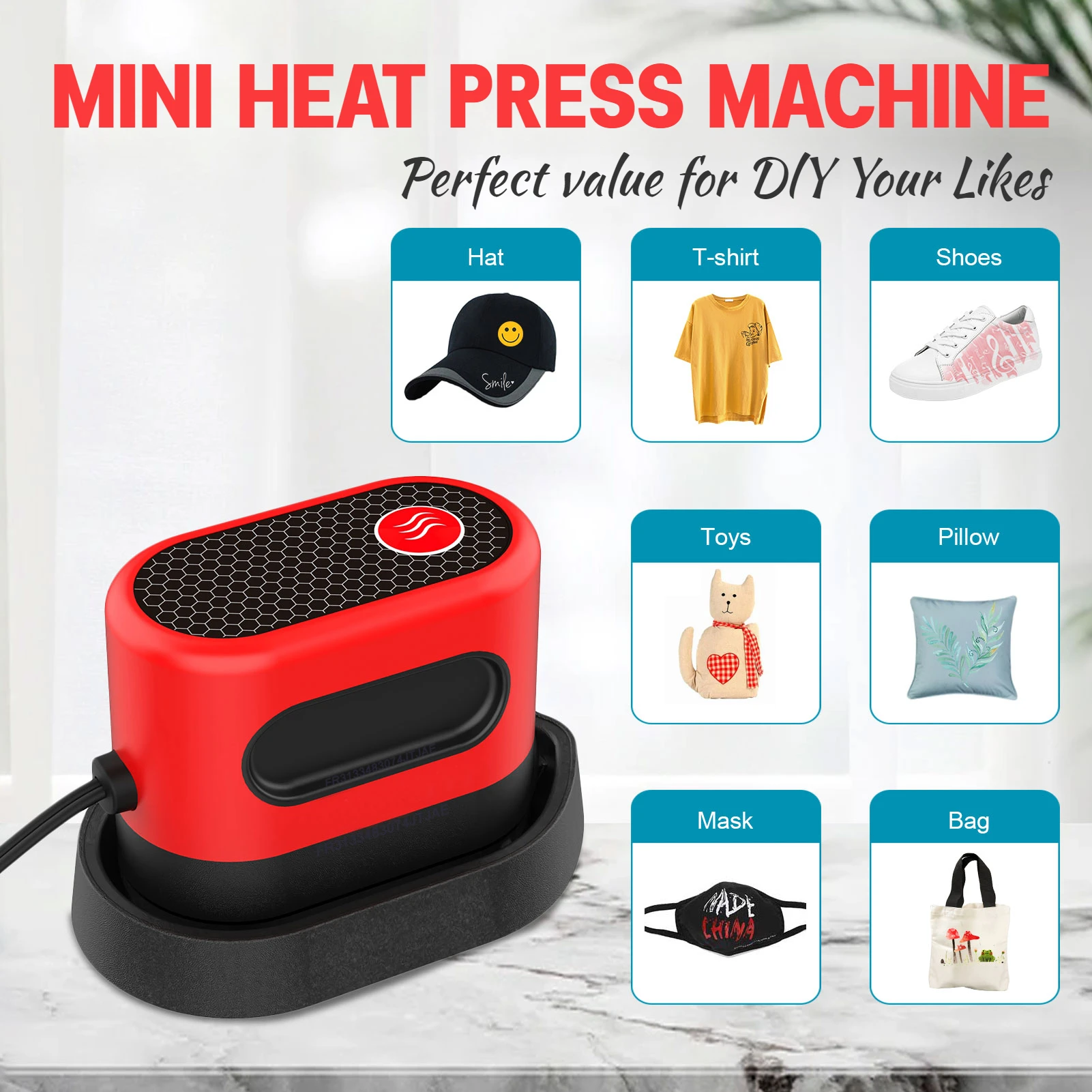 DIY Heat Press Machine Small Mini Iron Shirt Printing Embossing Machine Portable Embosser for T Shirts Clothes Shoes Bags Crafts